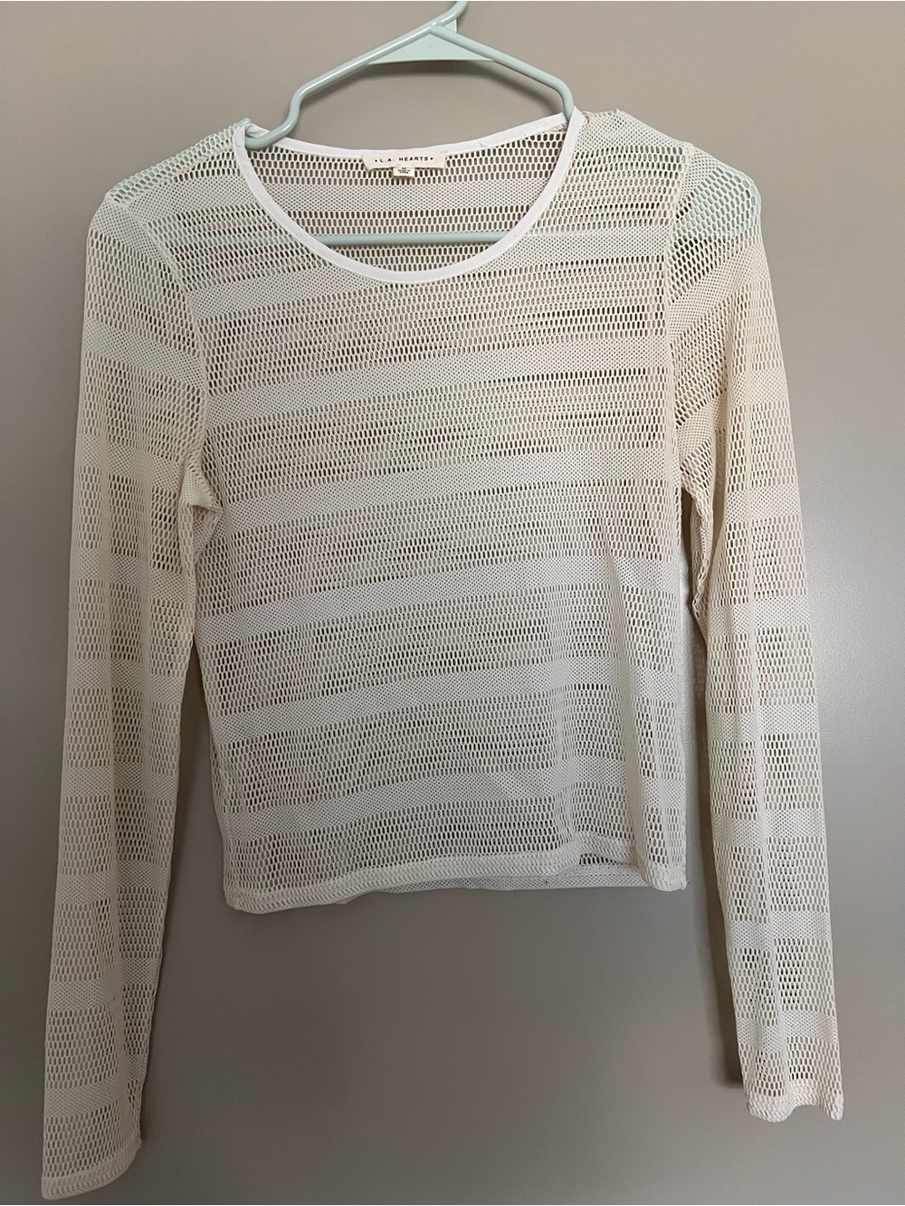 La Hearts Cream Sheer Mesh Long-Sleeve Top